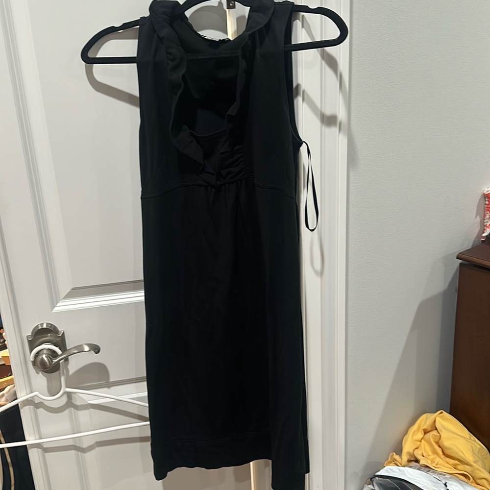 Black dress with ruffled the neck short sleeves